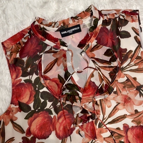 Karl Lagerfeld sleeveless floral chiffon style blouse - Picture 2 of 6